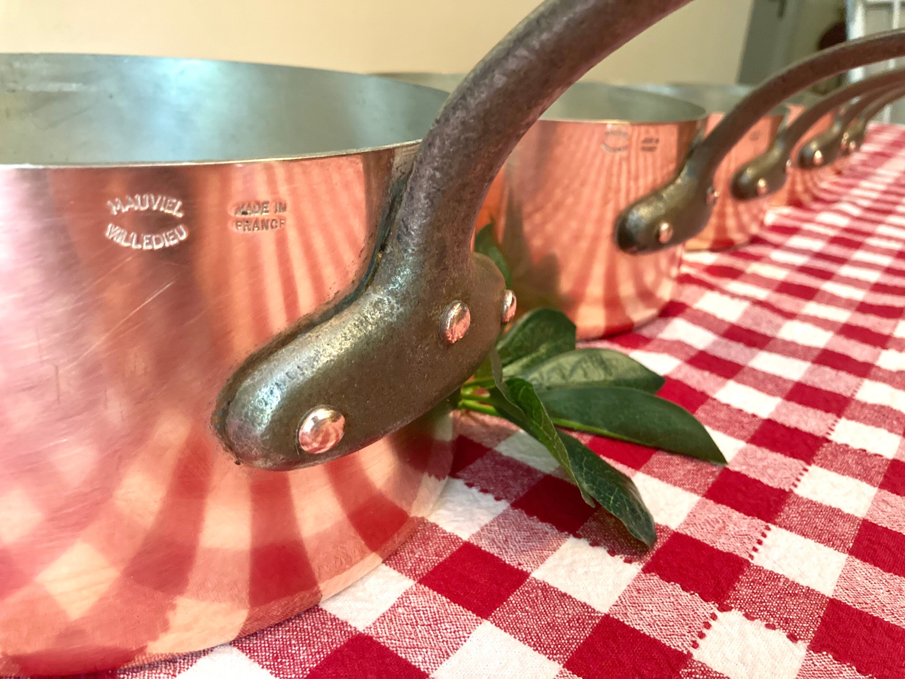 5 Français Professional Hammered Vintage Copper Chef Set With Rivets 2mm Lid Stamped Mauviel Villedi