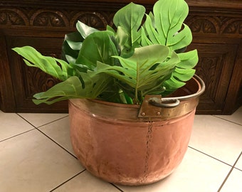 French Vintage Stamped Solid Copper Cauldron Basin Planter Huge Paris, France #G-3589