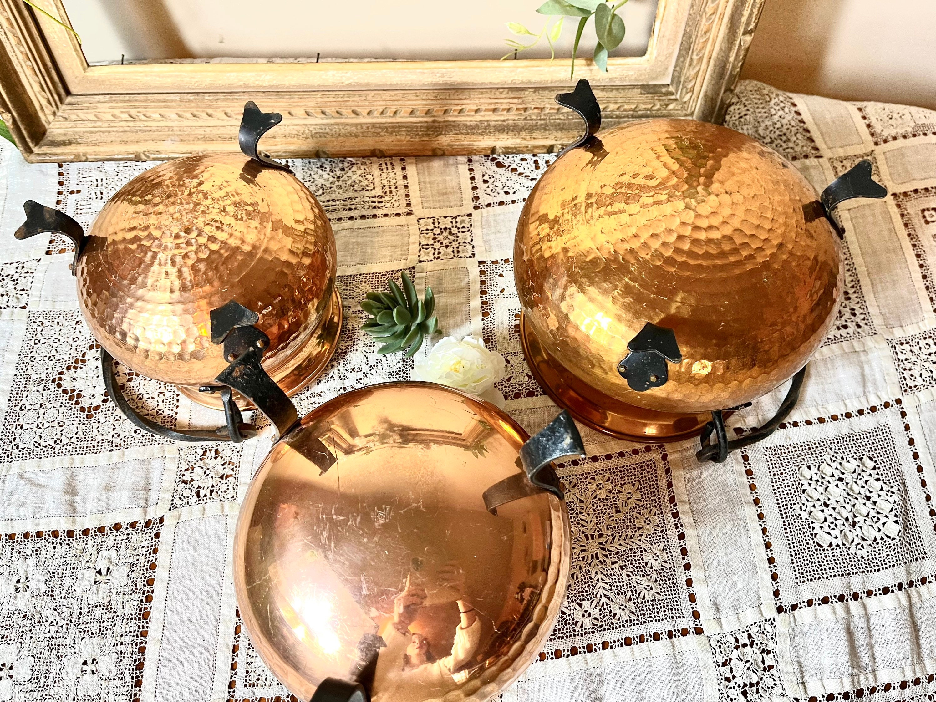 French Hammered Artisanal Copper Cauldron Container Flower Pot Bowls ...