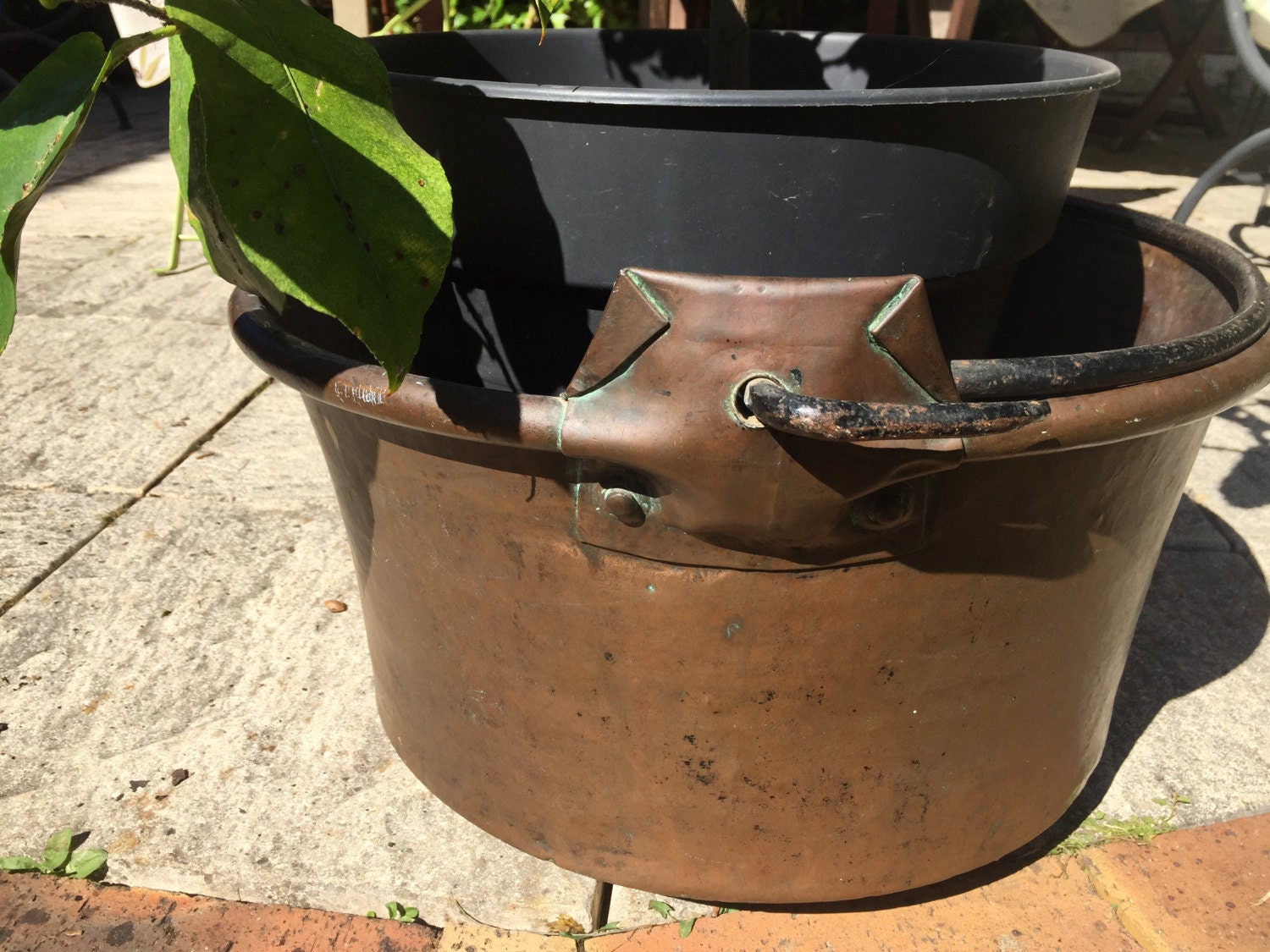 Antique Solid Copper Cauldron Basin Planter Towel Rack Holder Huge Paris, France #20-901