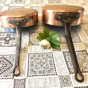 French Professional Copper Saute Pan Skillet Set 2 Piece Stamped 1.5mm Paris, France #10-9167-29