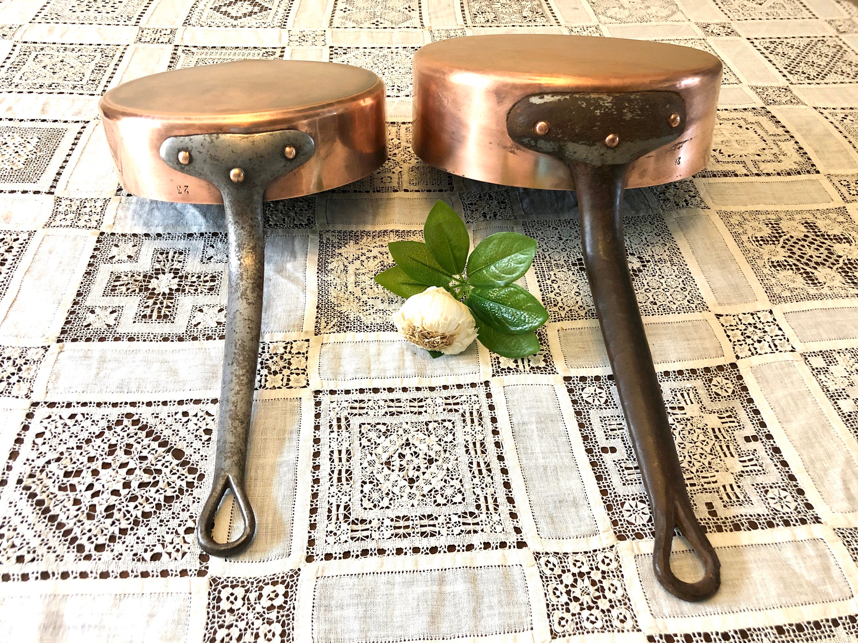 Français Professional Copper Saute Pan Skillet Set 2 Piece Stamped 1.5mm Paris, France #10-9167-29