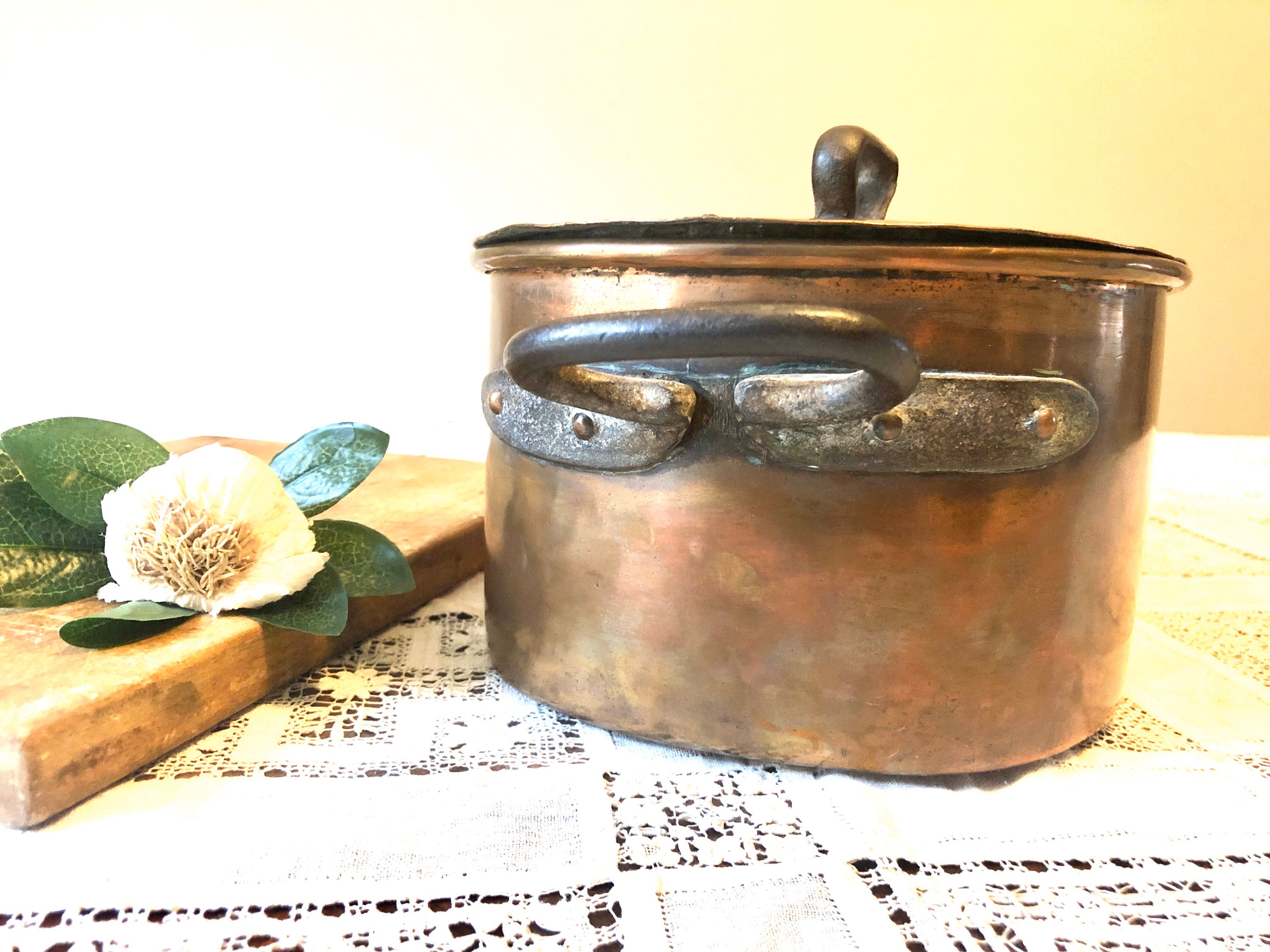 Grand Français Antique Copper Daubiere Stock Pot Rôti Pan Confit Braiser Dutch Oven Paris, France #4