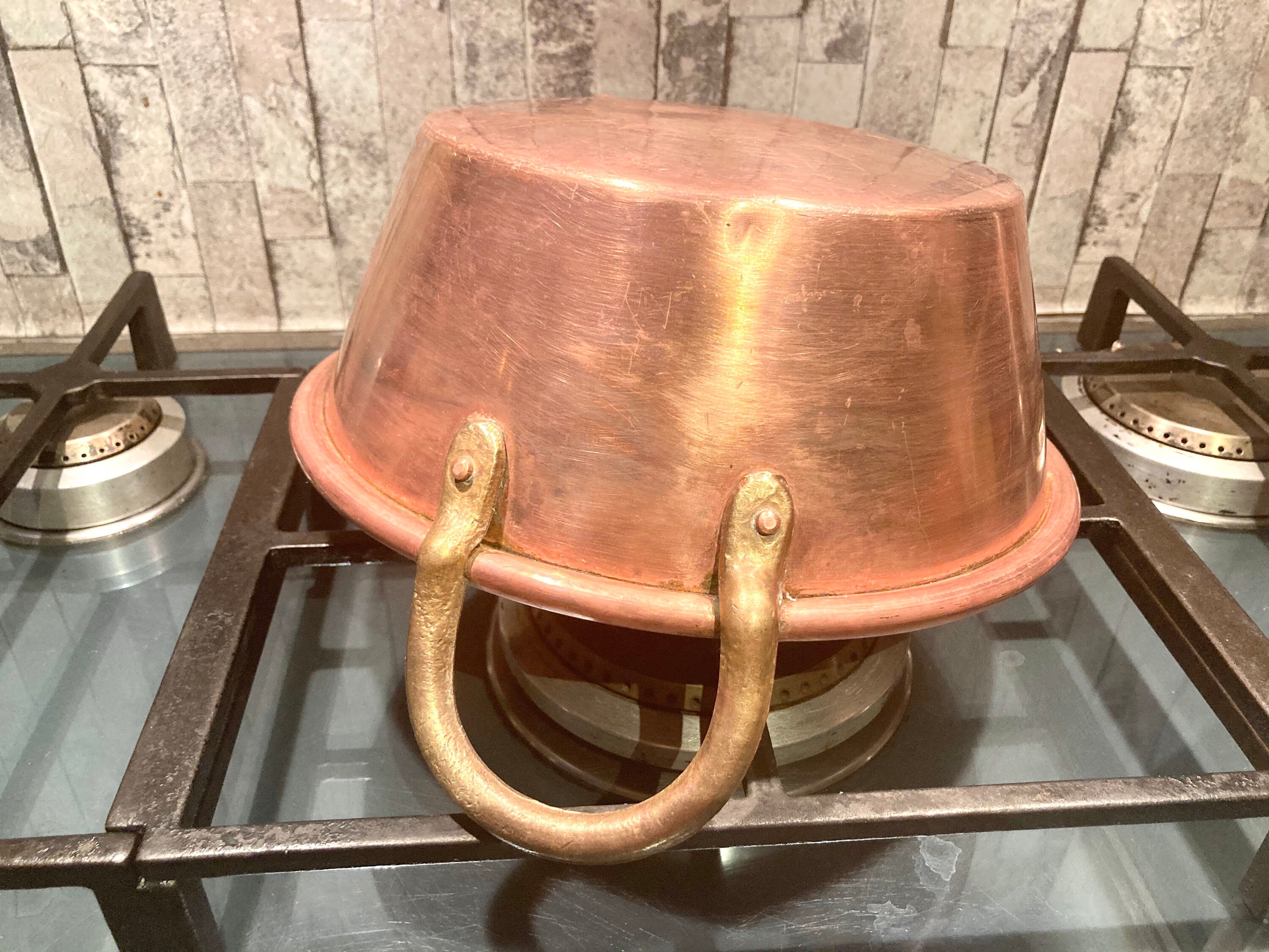 Français Bassin en Cuivre Vintage avec Poignées Laiton 2 Rivets Roulés Blancs d'œufs à Lèvres Fouett