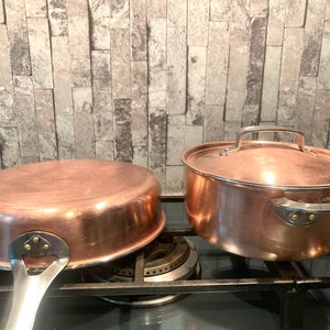 3 Piece Professional Cookware Copper Skillet Stock Pot Stainless Steel Stamped Set 2mm Paris, France #30-4109