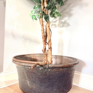 Antique 19th Century (1800's) Large French Copper Pot/Cauldron Hammered Iron Hanging Handle Apple Butter Firewood Kettle Paris France