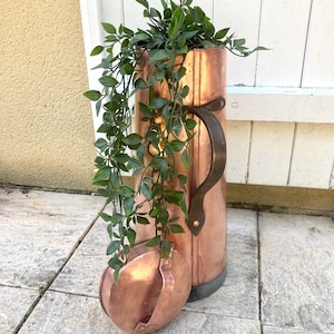 Copper Umbrella Stand Flower Pot Decor Iron Handles Hammered French Vintage with Lid Paris, France #G-2576