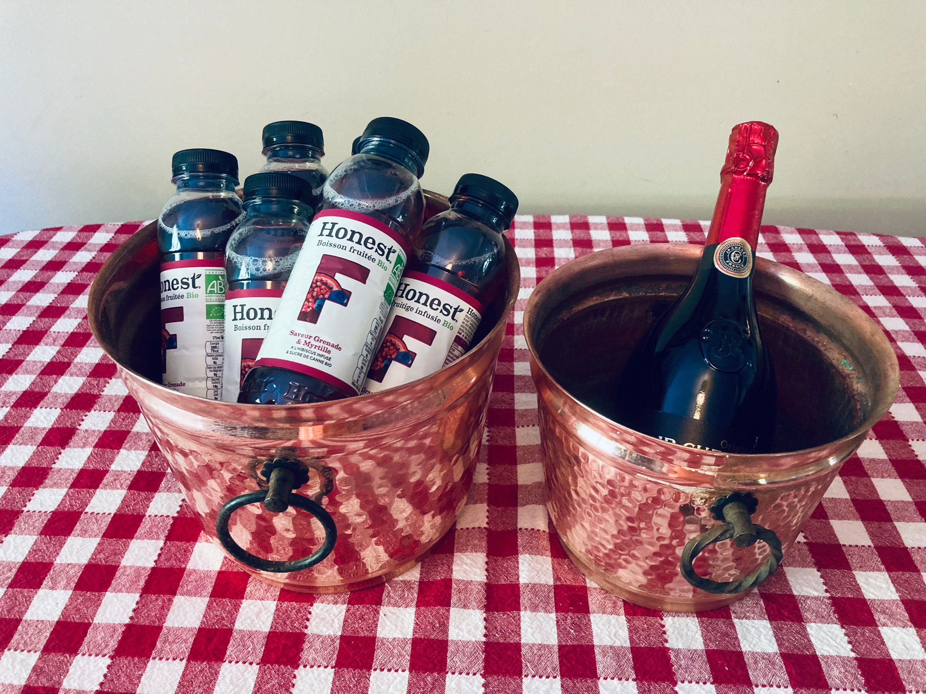 Cuivre Champagne Wine Drink Party Bucket Vintage Hammered Set Français Iron Handles Paris, France #g