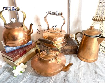 Copper Kitchenware Collection, Kettles and Coffee Pot Set of 4 Paris, France #G-1000-75