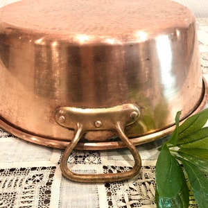 Large Hammered Copper Basin, Brass Handles, French Country Decor