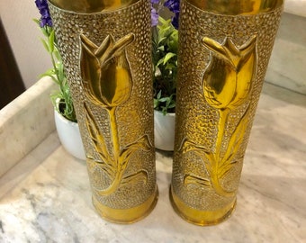 WW1 Trench Art Vases: Hand-Carved Tulip Shells, Paris France