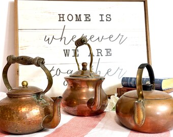 Vintage Copper Kitchenware Collection, Tea Kettles Pots Set of 3 Paris, France #G-1000-68