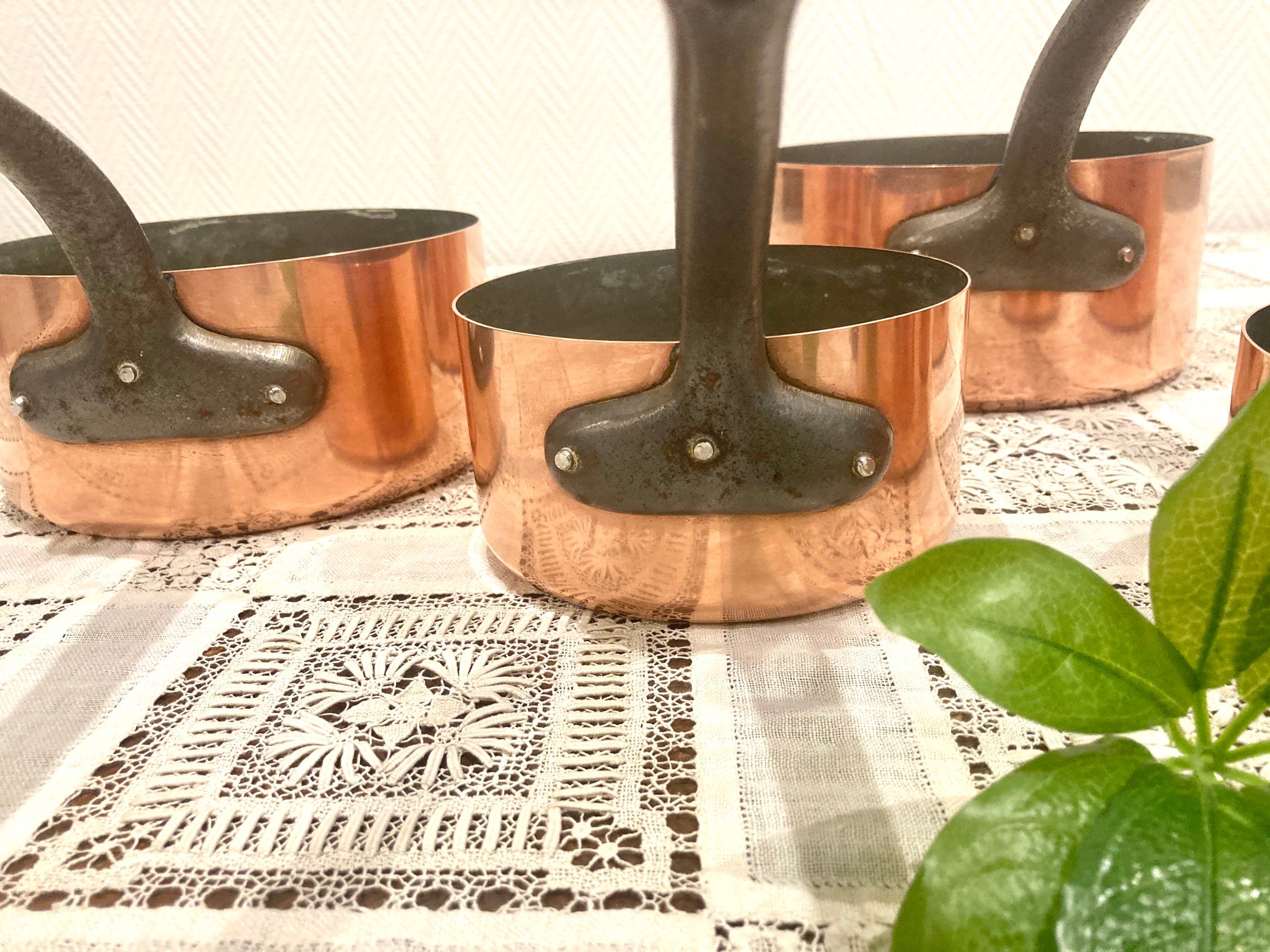 5 French Vintage Copper Cookware Wrought Iron Metal Rivets