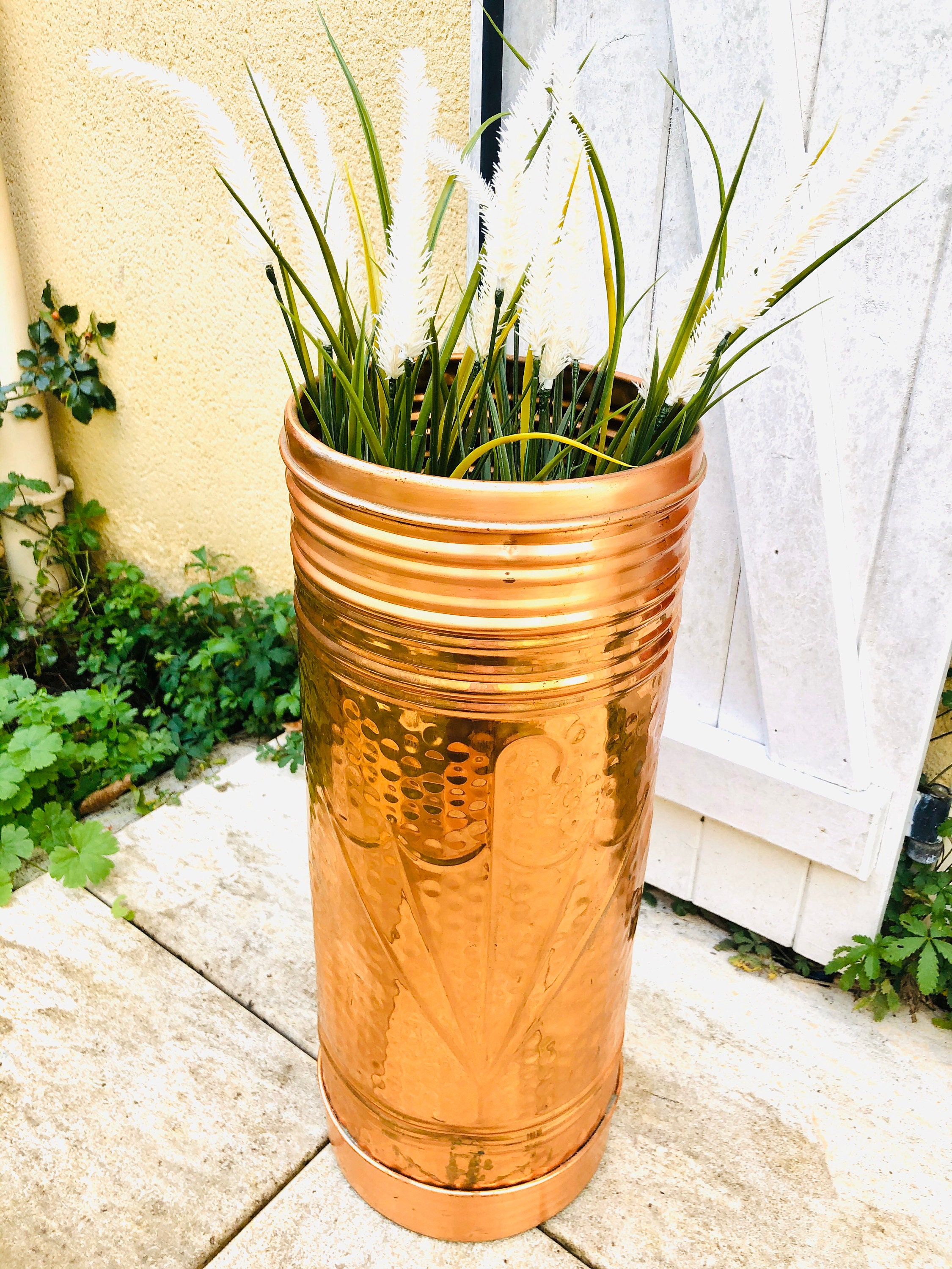 Français Copper Umbrella Stand Decor 50cm Hammered Paris, France