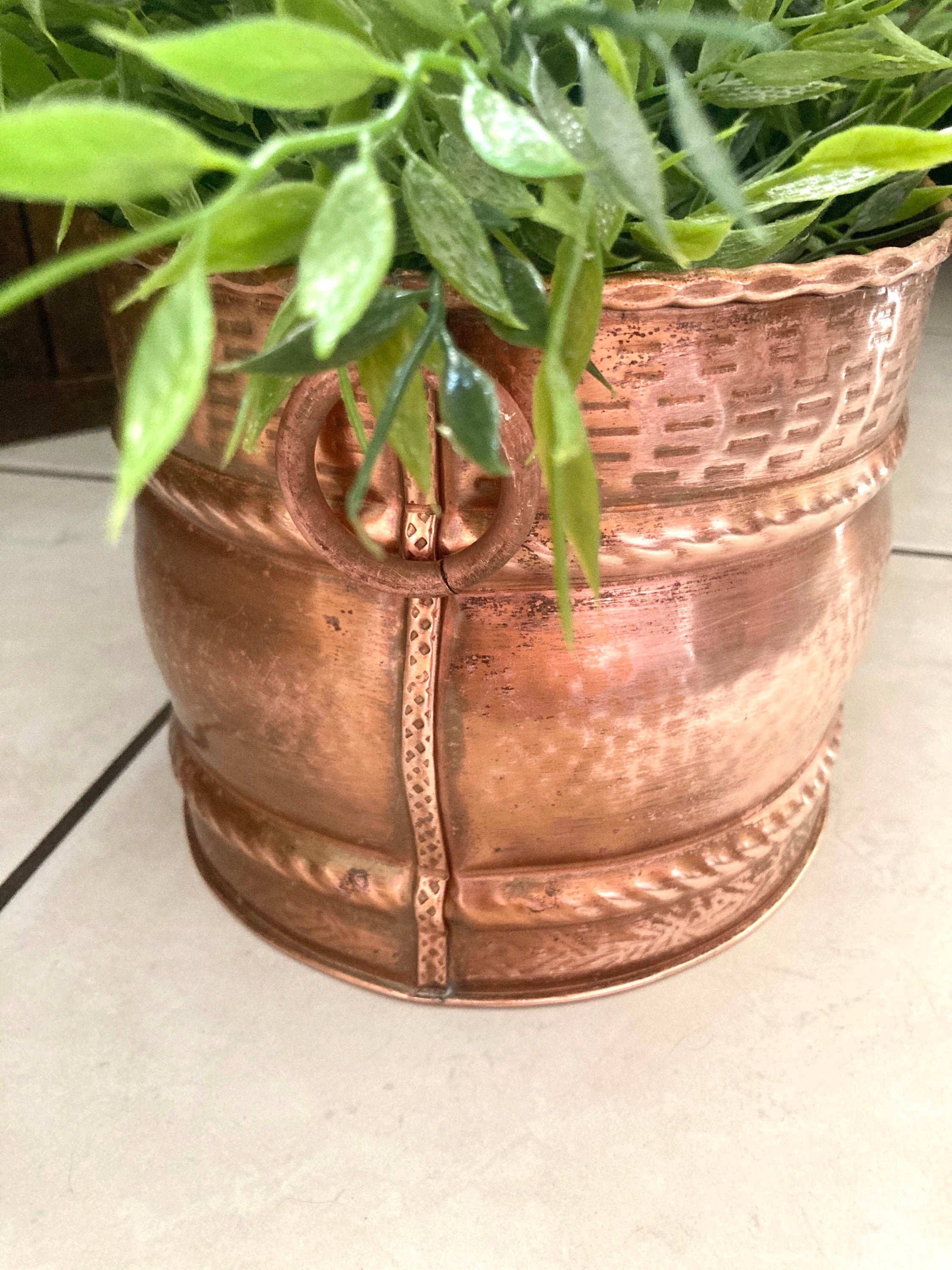 Vintage Cuivre Intérieur Planteur Brass Roulé Lip Céramique Blanc Poignées Paris, France #g-06231