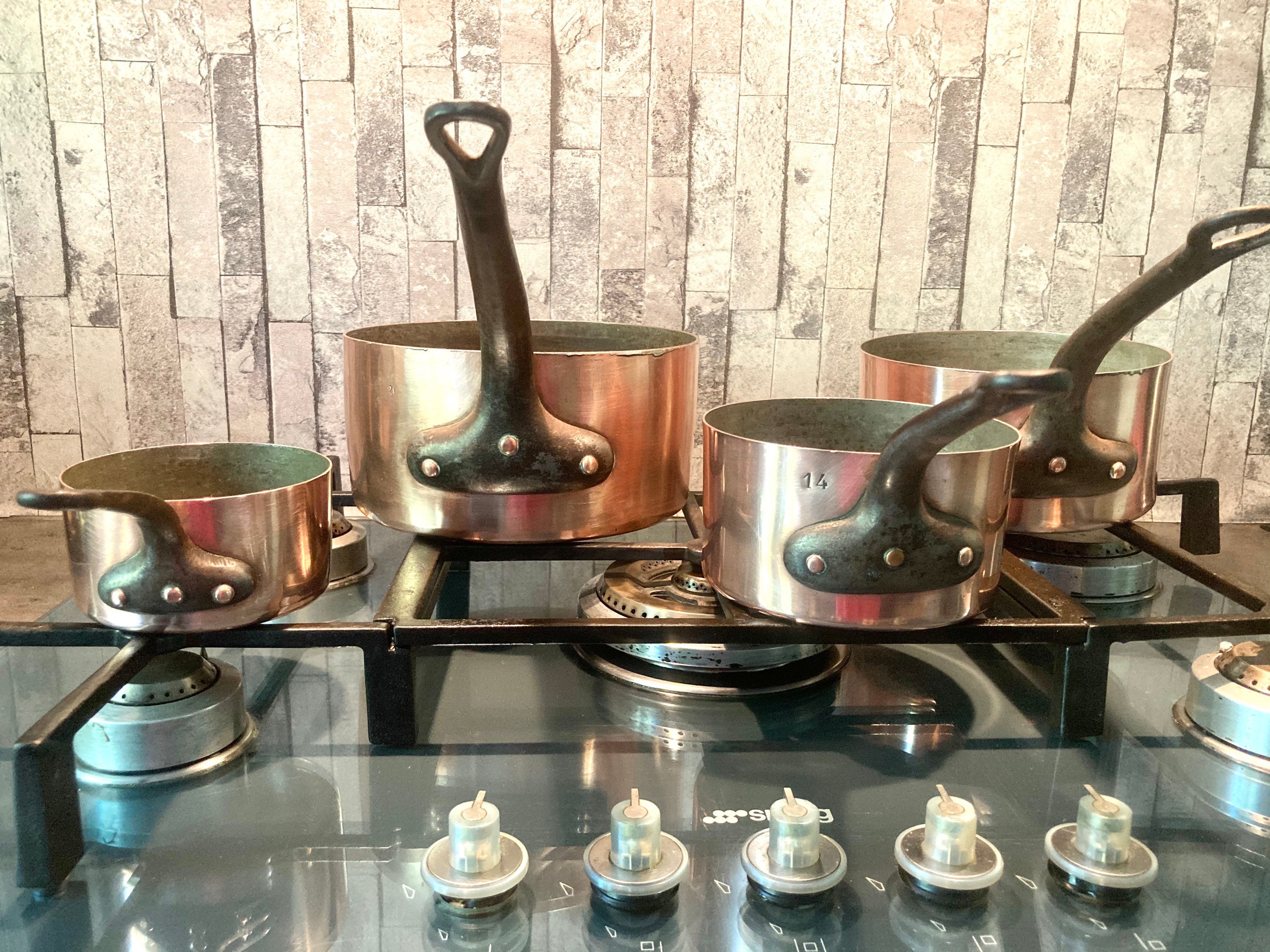 Français Professional Antique Copper Pans Stamped Four Piece 20cm 1.8mm Paris, France #g-0987-10