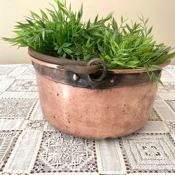 Handmade Antique 1800's French Hammered Copper and Copper Couldron Basin Bucket Planter Plant Stand Paris, France  #G-03859