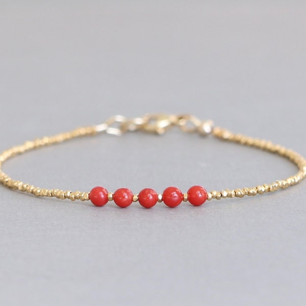 Italian Coral Bracelet Natural Coral Bracelet Bead Bracelet Stacking Bracelet Dainty Gold Bracelet Gift for Her