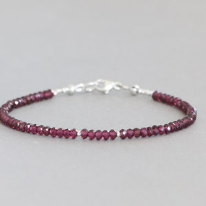 Garnet Bracelet, January Birthstone, Dainty Gemstone Bracelet