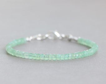 Chrysoprase Bracelet Dainty Gemstone Stacking Bracelet Green Bracelet Beaded Bracelet