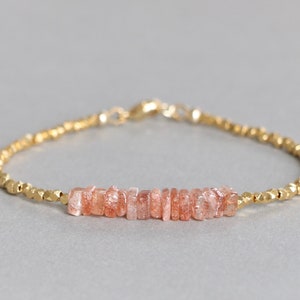 Sunstone Bracelet Gemstone Bracelet Sunstone Beaded Bracelet Gold Bracelet Hill Tribe Gold Vermeil Bracelet