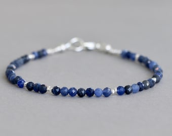Faceted Sodalite Bracelet: Blue Gemstone, Sterling Silver Clasp