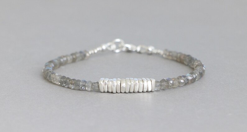 Labradorite Bracelet Beaded Bracelet Stacking Bracelet Gemstone Bracelet Hill Tribe Silver Bracelet image 3