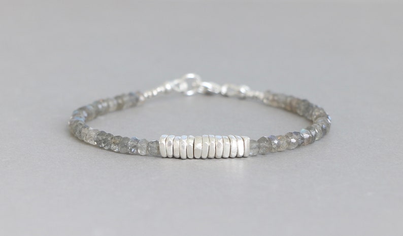 Labradorite Bracelet Beaded Bracelet Stacking Bracelet Gemstone Bracelet Hill Tribe Silver Bracelet image 6