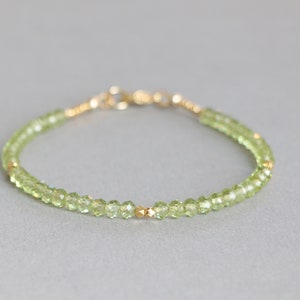Dainty Peridot Bracelet August Birthstone Beaded Gemstone Bracelet Gift for Leo