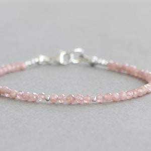 Pink Rhodochrosite Bracelet Dainty Gemstone Bracelet Beaded Stacking Bracelet