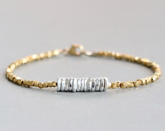 Gold Bracelet Hill Tribe Gold Vermeil and Silver Bracelet Mixed Metal Silver and Gold Bracelet Simple Silver Bracelet Stacking Bracelet