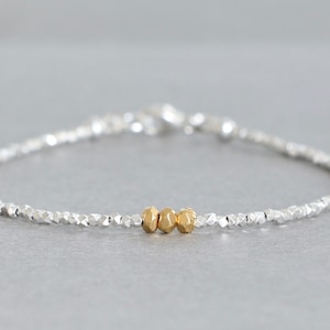 Mixed Metal Bracelet, Karen Hill Tribe Silver and Gold Vermeil  Style Bracelet Two Tone Dainty Bracelet