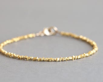 Dainty Karen Hill Tribe Gold Vermeil Bracelet: Beaded Minimalist Style