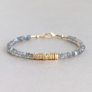 Labradorite Gemstone Bracelet with Karen Hill Tribe Gold Vermeil Style Beads