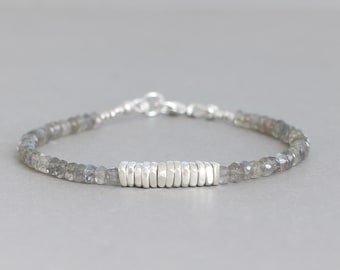 Labradorite Bracelet Beaded Bracelet Stacking Bracelet Gemstone Bracelet Hill Tribe Silver Bracelet