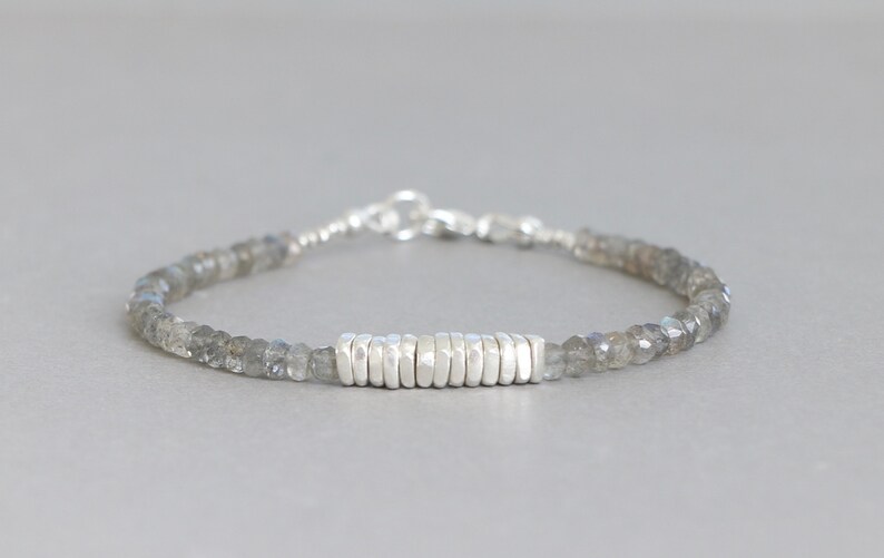 Labradorite Bracelet Beaded Bracelet Stacking Bracelet Gemstone Bracelet Hill Tribe Silver Bracelet image 1