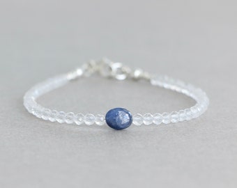 Sapphire Bracelet September Birthstone Burmese Sapphire Bracelet Clear Quartz and Sapphire Bracelet Gift for Virgo