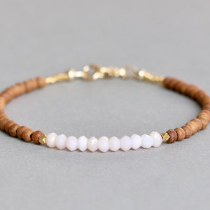Pink Opal Bracelet, Sandalwood Bracelet, Beaded Opal and Sandalwood Bracelet, October Birthstone
