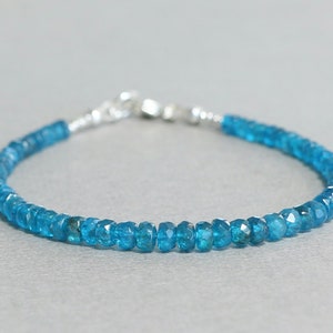 Apatite Bracelet Beaded Bracelet Neon Blue Apatite Bracelet Gemstone Stacking Bracelet