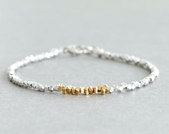Two-Tone Karen Hill Tribe Silver & Gold Bracelet - Handmade Thailand