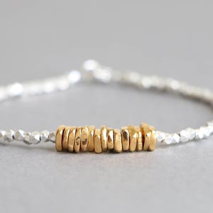 Silver Bracelet Hill Tribe Silver and Gold Vermeil Bracelet Mixed Metal Silver and Gold Bracelet Stacking Bracelet