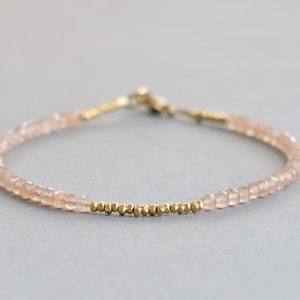 Peach Moonstone Bracelet Beaded Gemstone Bracelet Stacking Bracelet Delicate Bracelet Gift for Her