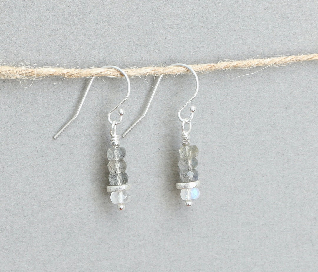 •8 OF CUPS• labradorite + rainbow moonstone silver earrings
