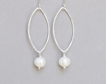 Pearl Earrings, Freshwater Pearl Earrings Hoop Earrings June Birthstone