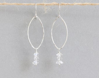 Herkimer Diamond Earrings, Silver Dangle Earrings, April Birthstone, Gemstone Jewelry, Gift for Her