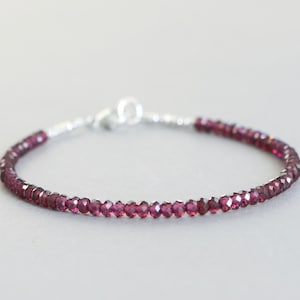 Dainty Garnet Bracelet: January Birthstone, Sterling Silver Clasp