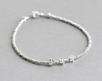 Silver Bracelet, Karen Hill Tribe Silver Bracelet, Flower Bead Bracelet, Dainty Silver Bracelet