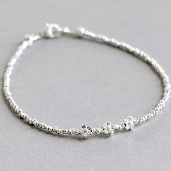 Dainty Karen Hill Tribe Silver Flower Bracelet – Sterling Silver Bead Jewelry