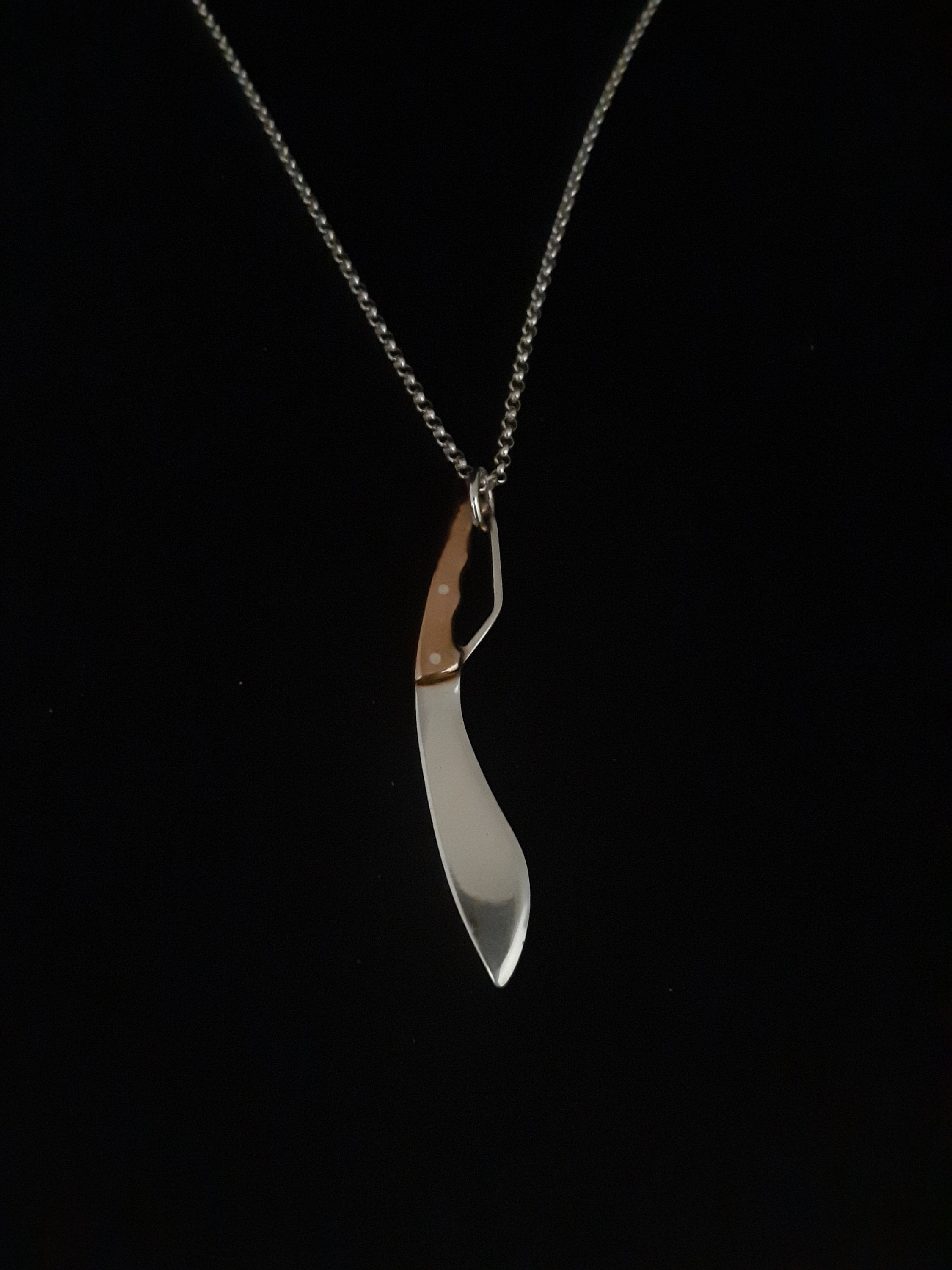 Miniature , Kukri style Knife , Argentium 935 with Phos Bronze grips