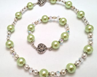 Plus Size Necklace and Bracelet Set ~ Freshwater Pearl ~ Swarovski Crystal ~ Swarovski Pearl ~ Sterling Silver ~ Jewelry Gift Set